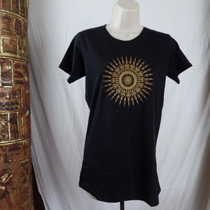 Black Embroidered gold beaded mandala 100% cotton Size medium